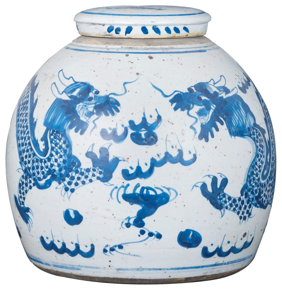 Vintage Ming Jar Dragon Motif Small Asian Decorative Jars And