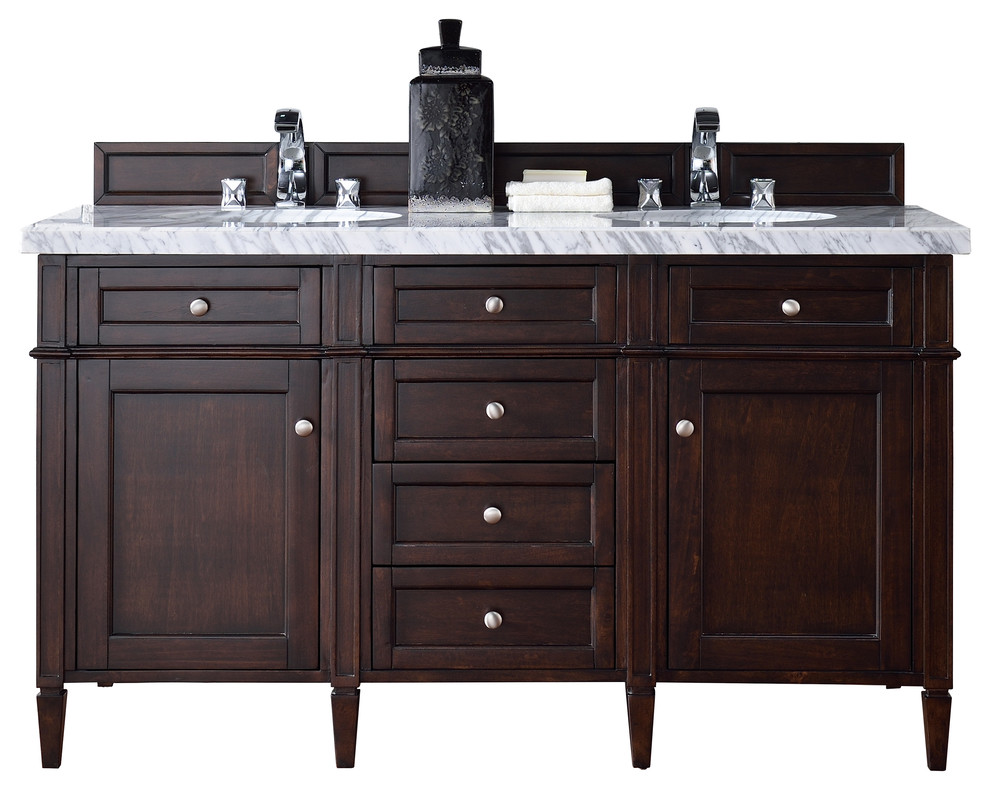 Brittany 60" Burnished Mahogany Double Vanity 3 CM Arctic Fall Solid Surface Top