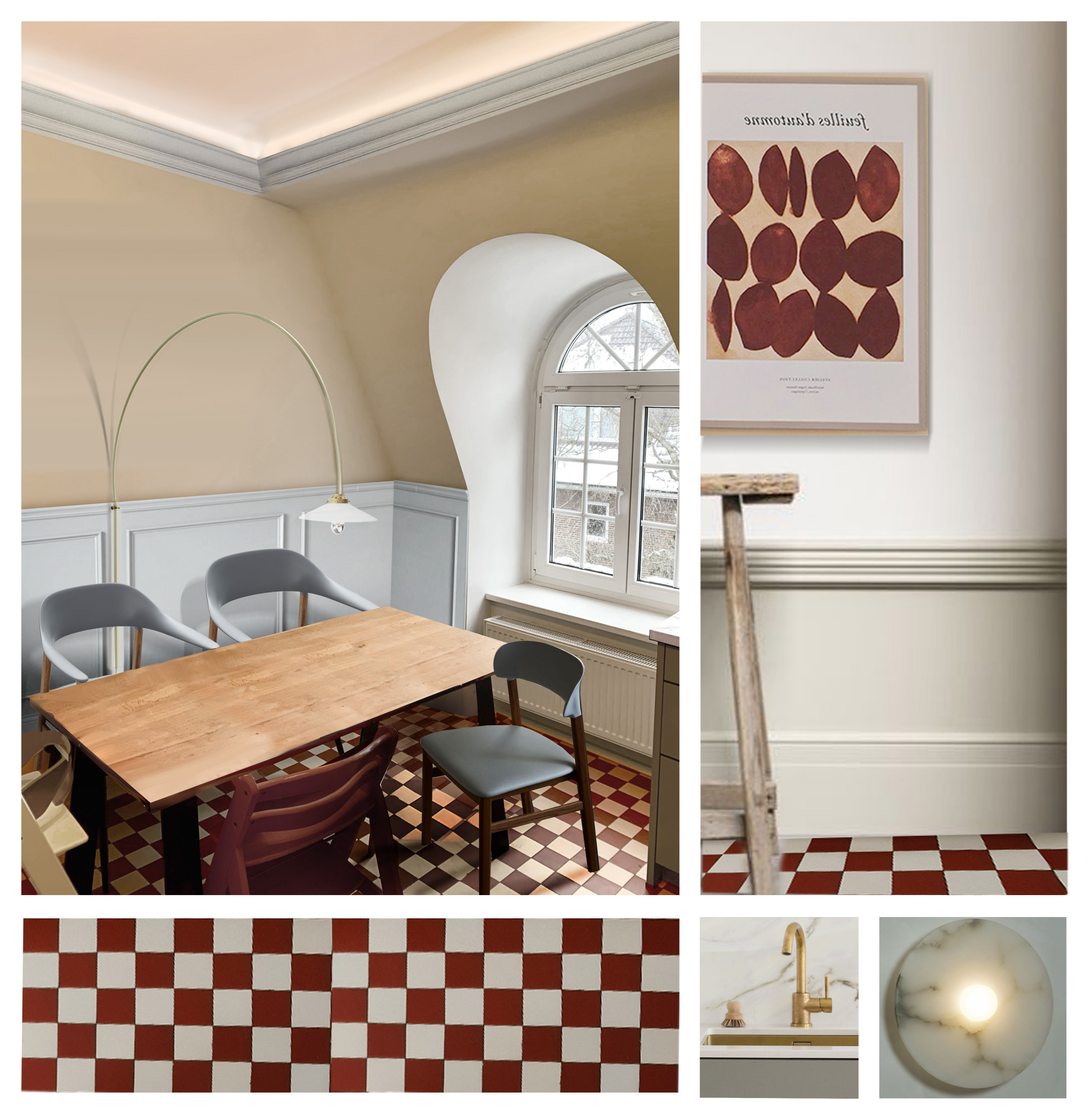 Altbau Esszimmer mit Schachbrett Fliesen