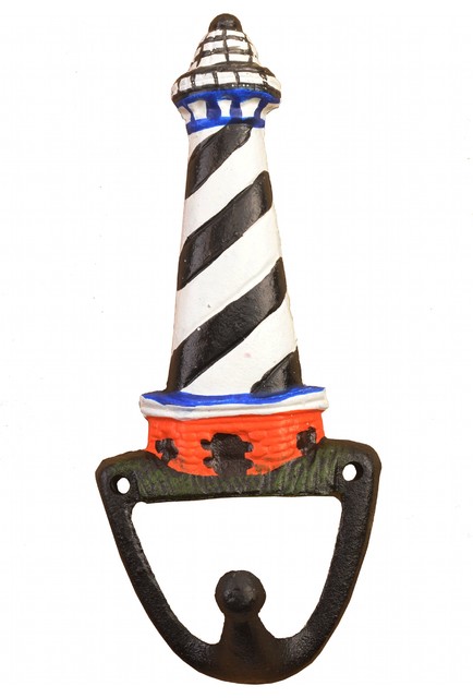 Decorative Nautical Wall Hook, Black And White Lighthouse, 6.375" Tall