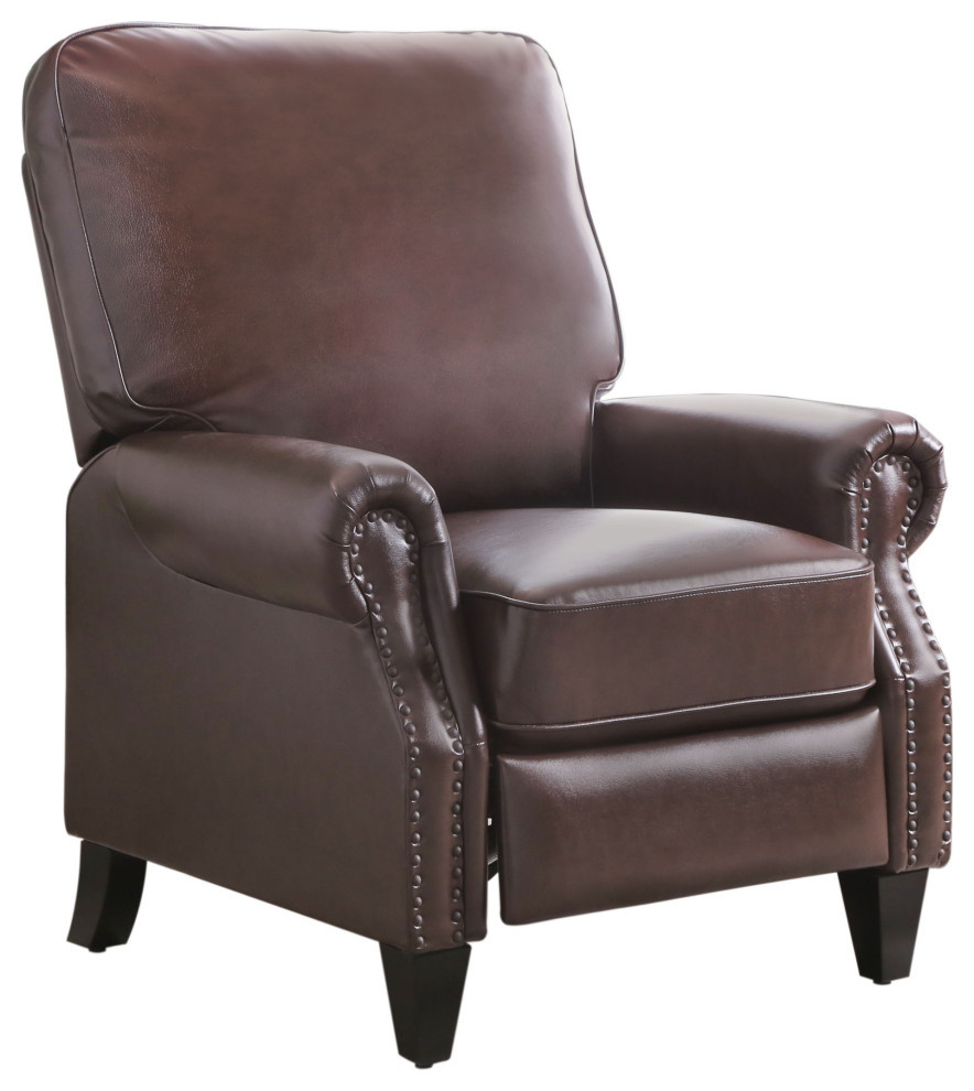 Carla Leather Pushback Recliner, Brown