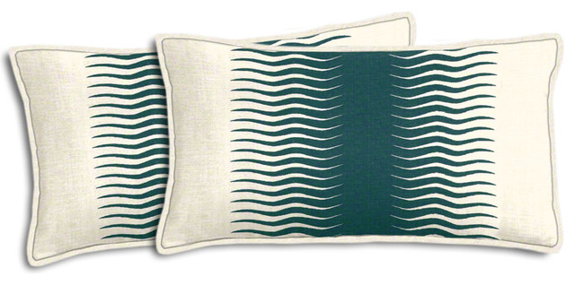 Gita Stripe Lumbar Pillows, Set of 2, Peacock