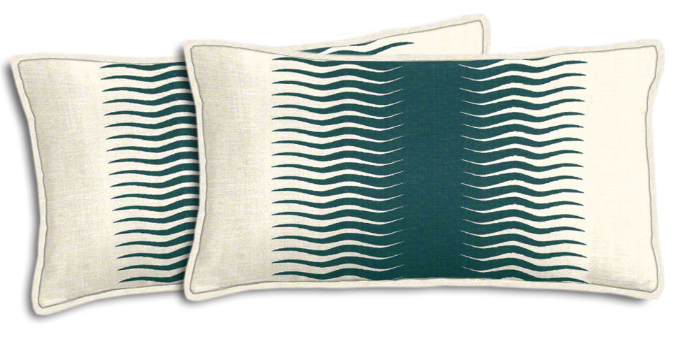 Gita Stripe Lumbar Pillows, Set of 2, Peacock