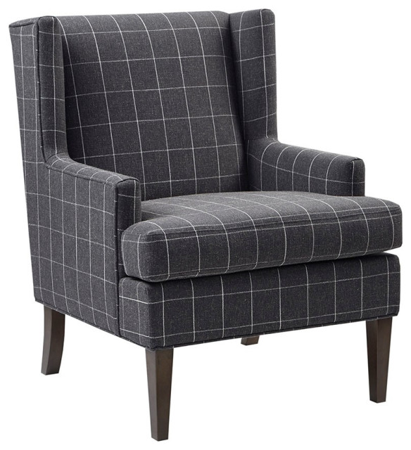 grey check wingback chair