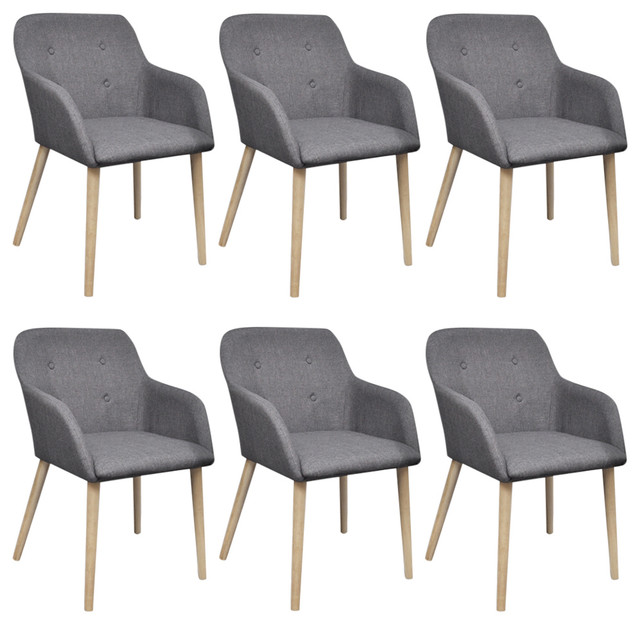 Vidaxl Set Of 6 Fabric Dining Chair With Oak Legs Dark Grey