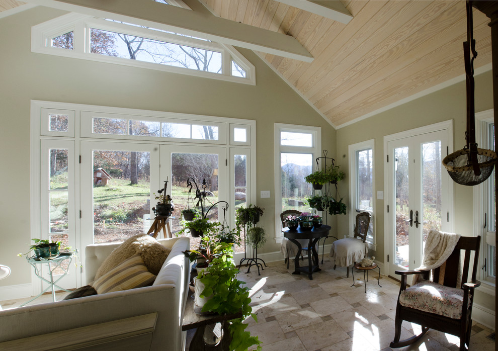 Design ideas for a traditional sunroom in Other with ceramic floors.