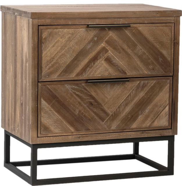 Dovetail Holbrook Nightstand Black Iron Solid Acacia Industrial Nightstands And Bedside Tables By Euroluxhome