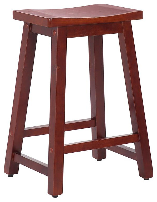 24" Solid Wood Saddle Seat Counter Stool in Antique Gray Transitional