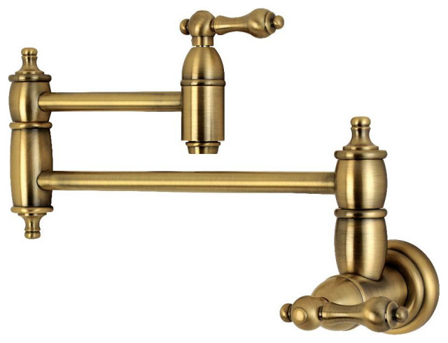 3.13 in. Wall Mount Pot Filler Kitchen Faucet in Vintage Brass