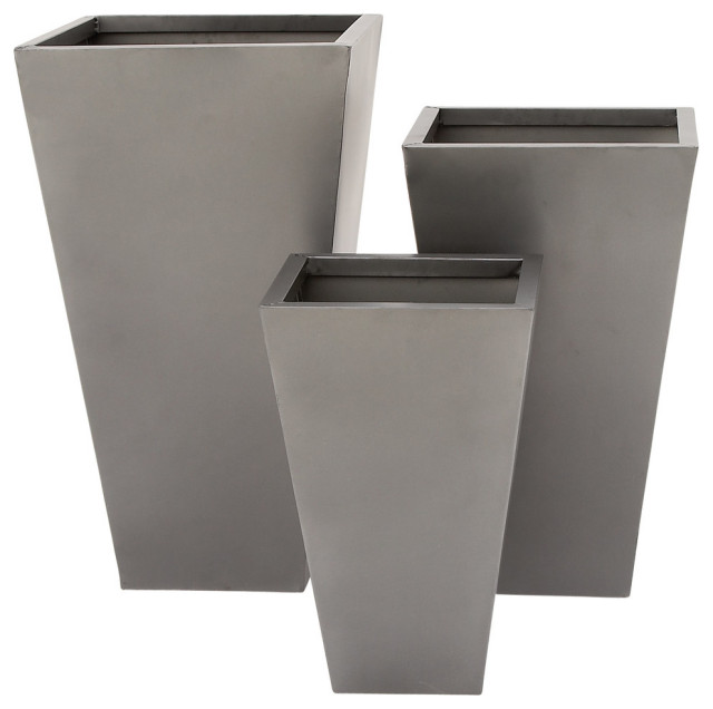 Contemporary Gray Metal Planter Set 53356