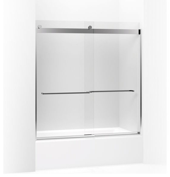 Kohler Levity Sliding Bath Door Crystal Clear Glass Bright Polished Silver