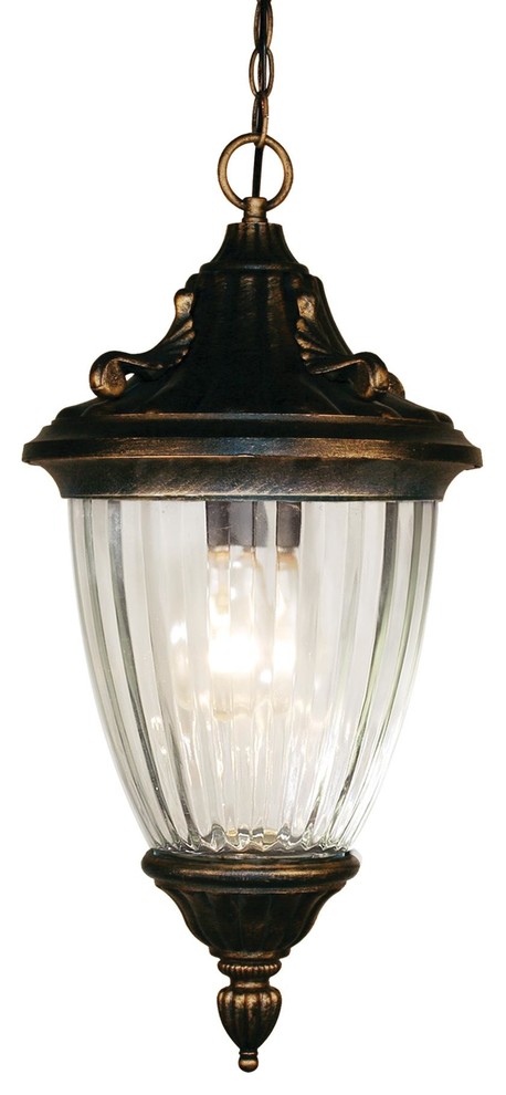 504M-CH-BK Black Waterloo 1 Light Outdoor Pendant with Ribbed Clear Shade