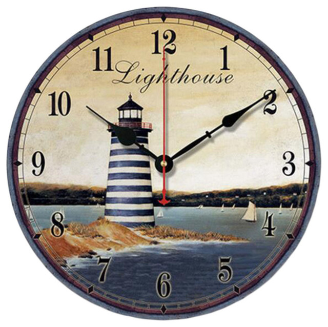 10" Retro Unique Lighthouse Wall ClockDecor Silence, C Beach Style