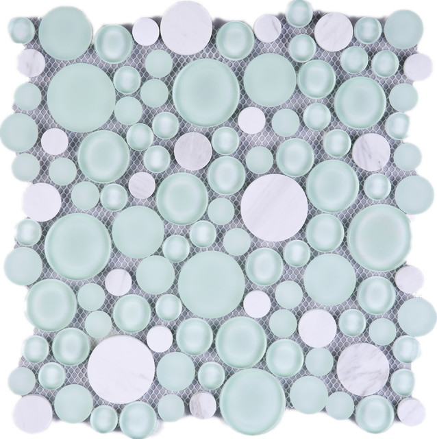 10 5 X10 Poppy Bubble Glass Mosaic Tile Sheet Cloud Mint 10 5 X10 Poppy Bubble Glass Mosaic Tile Sheet Cloud Mint Contemporary By Generation