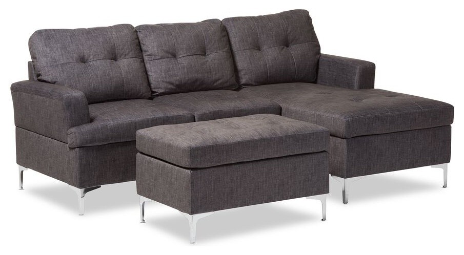 Riley Modern Grey Fabric Upholstered 3-Piece Sectional ... Riley Modern Grey Fabric Upholstered 3-Piece Sectional ... on Riley 3 Piece Sectional Charleston id=86685