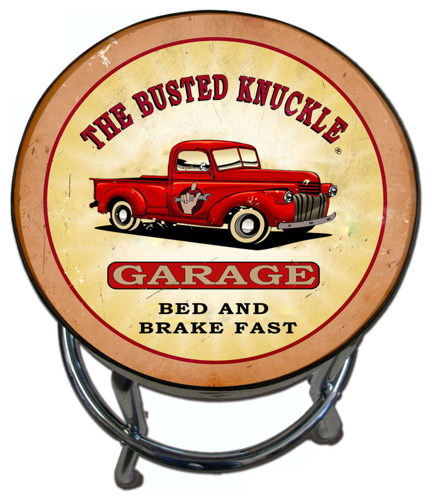 Busted Knuckle Garage Stool, Pickup Truck Graphic Industrial Bar Stools And Counter Stools