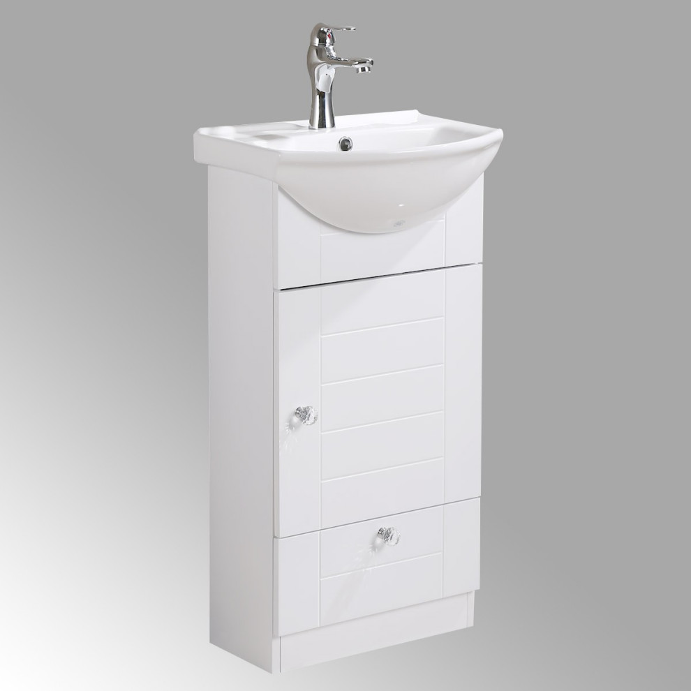 Mahayla 17 3 4 Small Cabinet Vanity Sink White With Faucet Drain Overflow Contemporary Bathroom Vanities And Sink Consoles By Renovators Supply Houzz