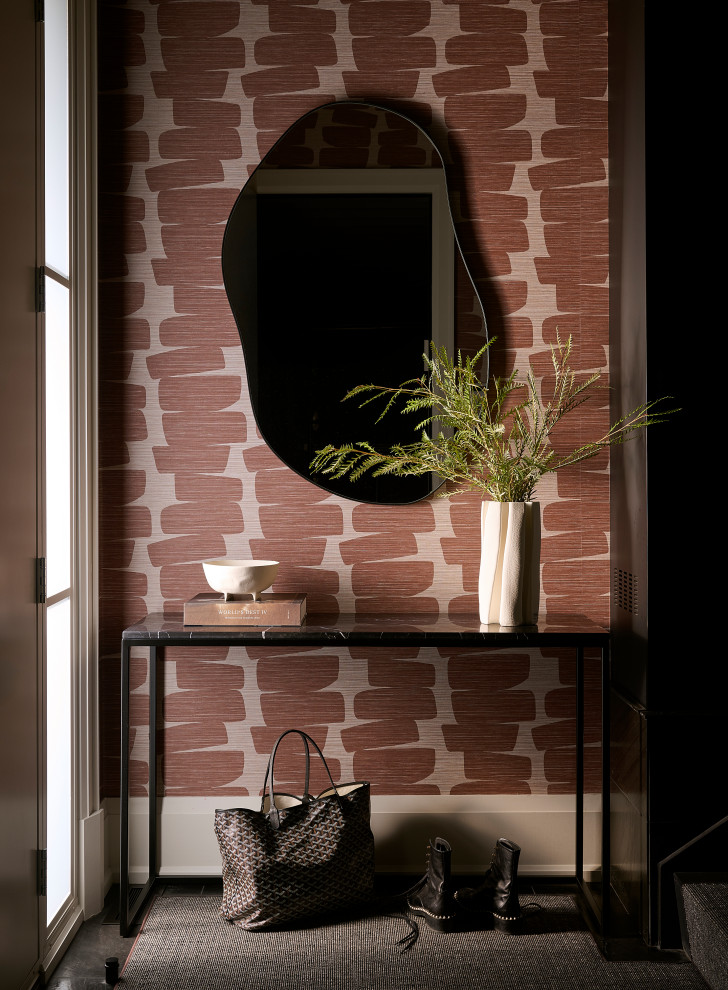 Entry Vignette with Graphic Wallpaper, Caribou Park - Contemporary ...