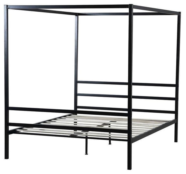 Queen Size Heavy Duty Black Metal Canopy Bed Frame With Wood Slats Queen Size Heavy Duty Black Metal Canopy Bed Frame With Wood Slats Contemporary Beds By Hilton Furnitures