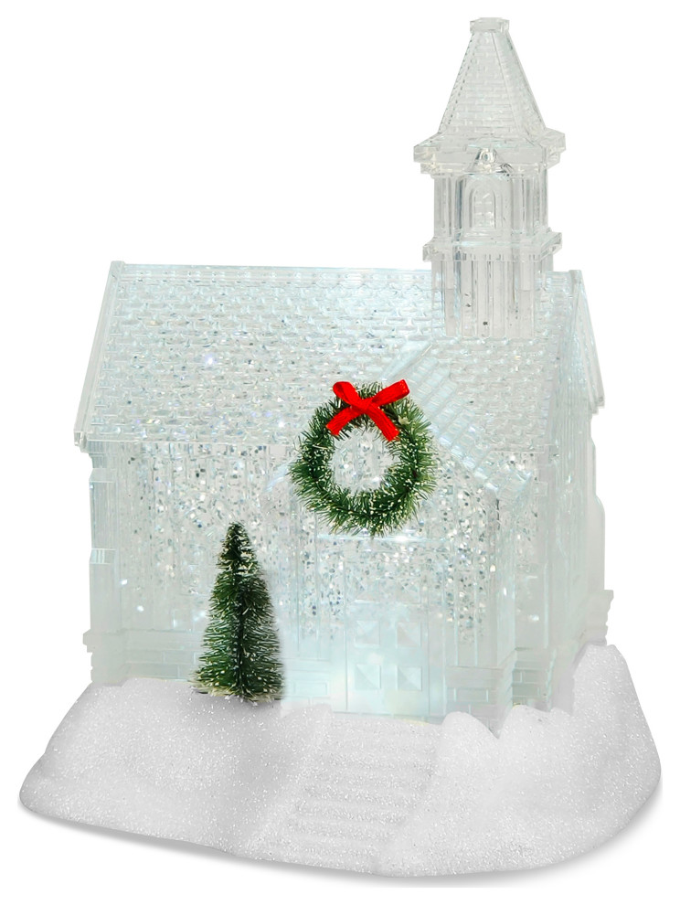 9" LED Lighted Glitter Snow Globe House Christmas Decor Modern