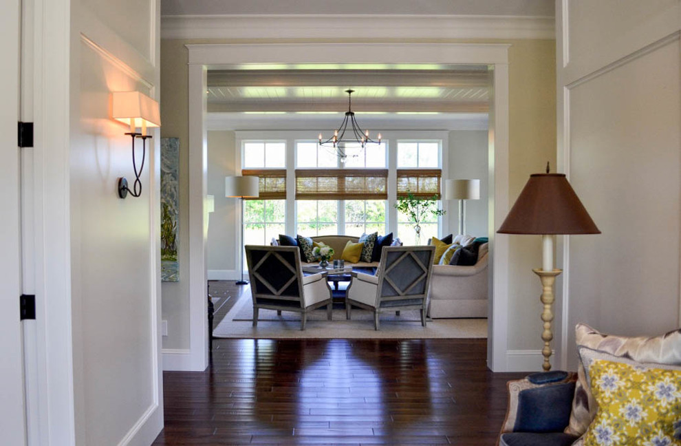 Inspiration for a dark wood floor foyer remodel with white walls and a white front door
