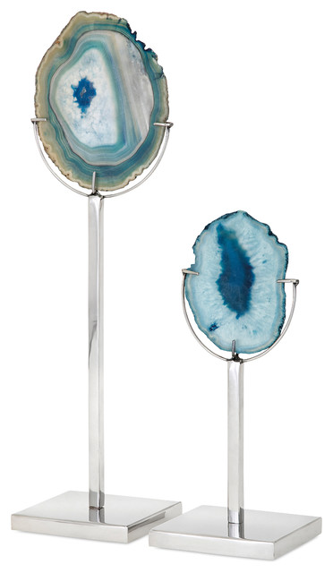 Nakasa Agate Blue Stones on Stands, Set of 2