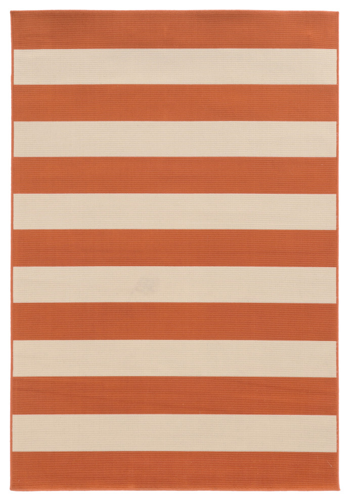 Rhodes Indoor and Outdoor Striped Orange and Ivory Rug, 1'9"x3'9"