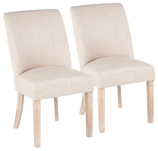 Tori Farmhouse Dining Chair, White Washed Wooden Legs, Set of 2, Cream