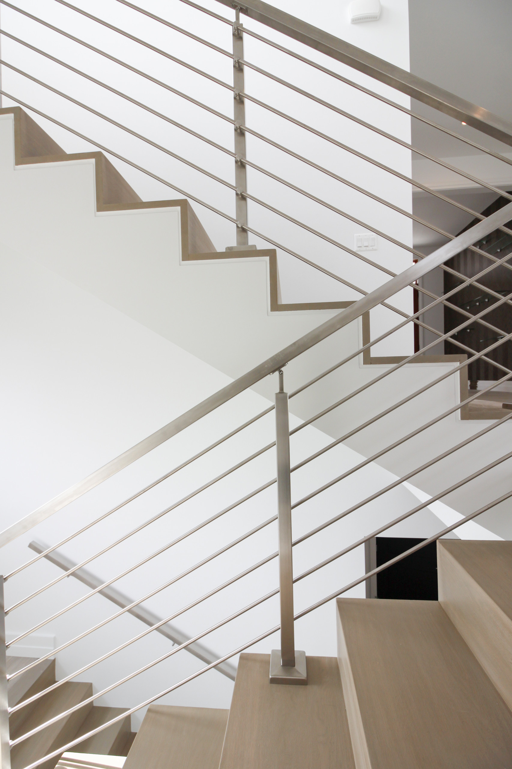 75_Modern Stairway: White O 75_ak & Stainless Steel Balustrade, McLean VA 22101