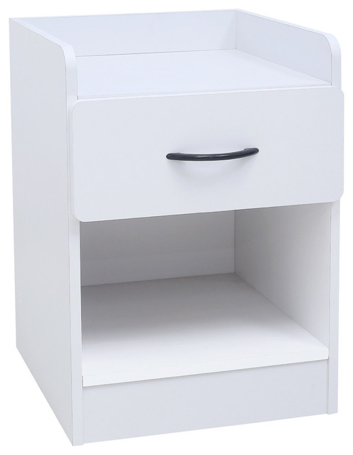 Haifa White Wood Contemporary 1 Drawer Open Shelf Nightstand