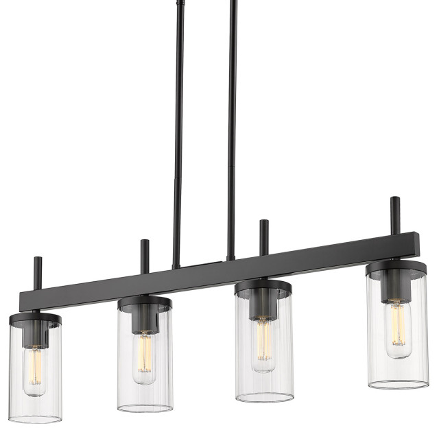 Winslett Linear Pendant in Black with Ribbed Clear Glass Shades