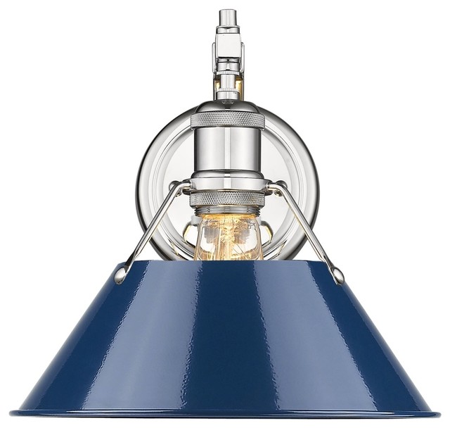 1Light Chrome Wall Sconce With Navy Blue Shade Contemporary Wall