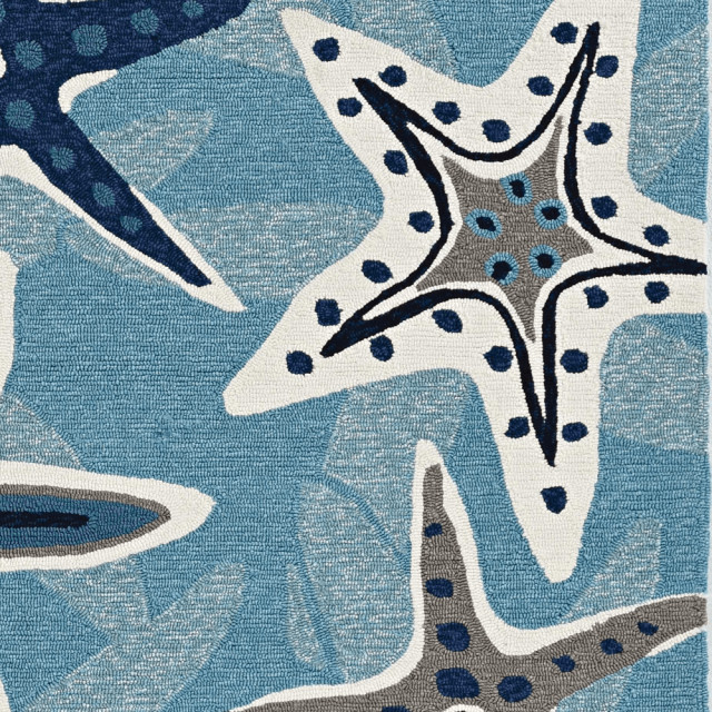 5'X8' Blue Hand Woven Uv Treated Coastal Starfish Indoor Outdoor Area ...
