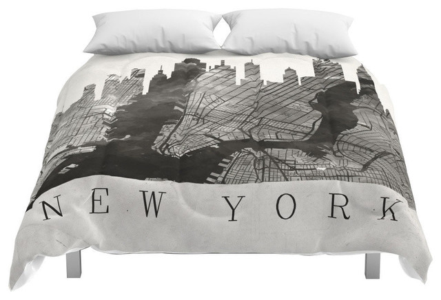 Society6 New York Skyline Map 3 Comforter Contemporary