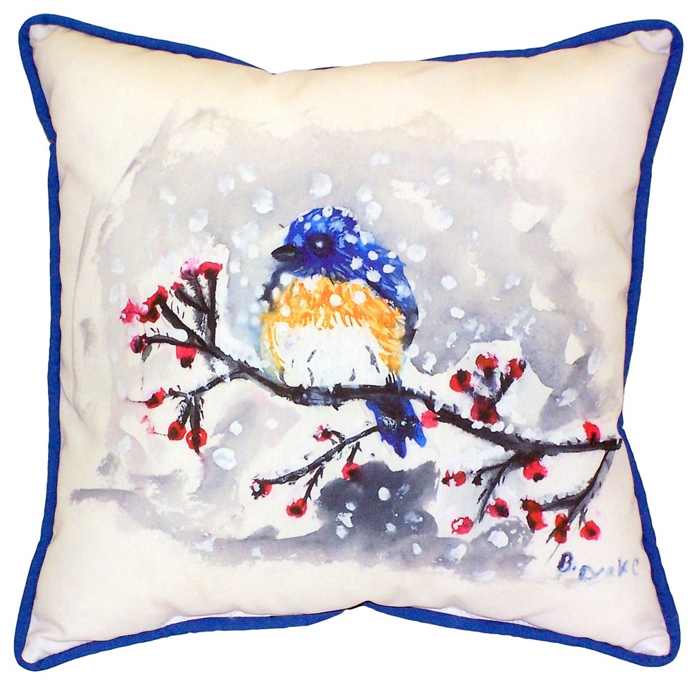 Blue Bird & Snow Large Indoor/Outdoor Pillow 18x18