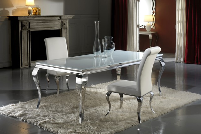 Modern Louis Inspired White Gl Dining Table And Chair Set Modern Louis Inspired White Gl Dining Table And Chair Set