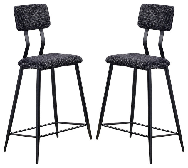 Metal And Fabric Bar Height Chair, Black And Gray Midcentury Bar