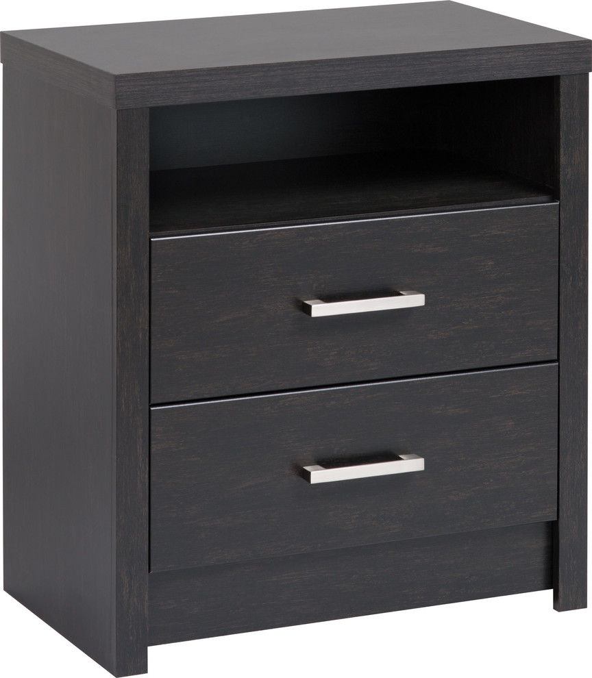 District Tall 2 Drawer Nightstand Black Transitional