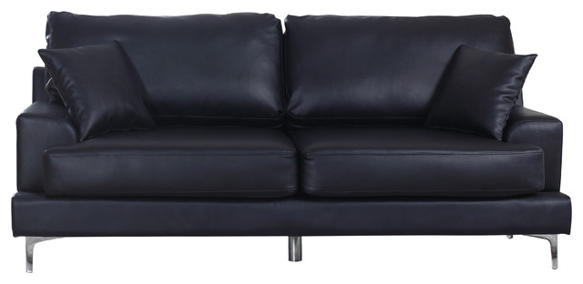 Ultra Modern Plush Bonded Leather Living Room Sofa With Chrome Leg Ultra Modern Plush Bonded Leather Living Room Sofa With Chrome Leg Detail Black