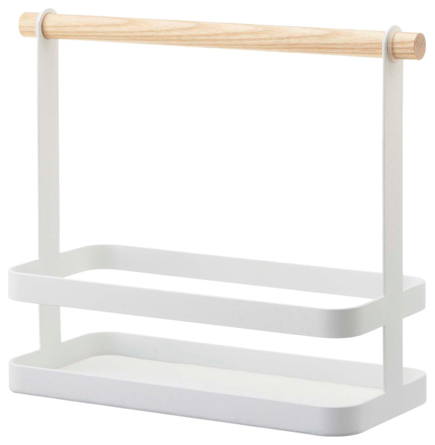 Tabletop Storage Caddy, Steel and Wood, Holds 4.4 lbs Contemporary