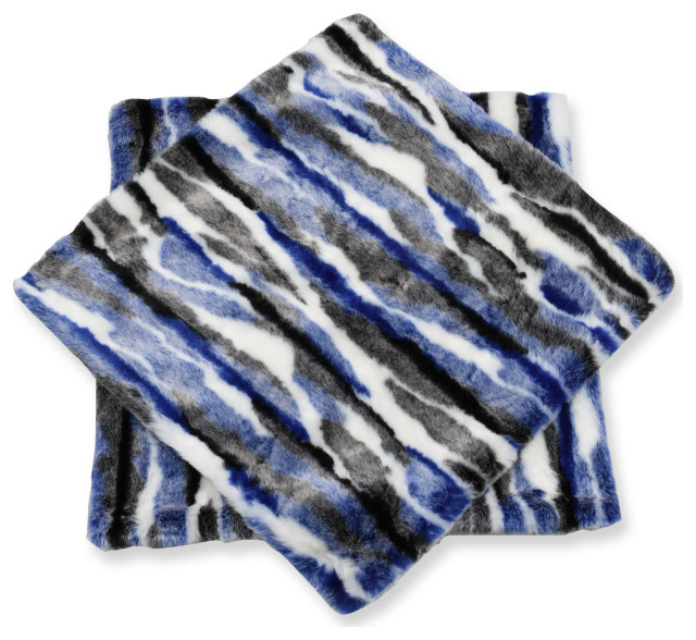 Multi Jacquard Faux Fur Pillow Covers Set of 2, Blue, 14''x26''