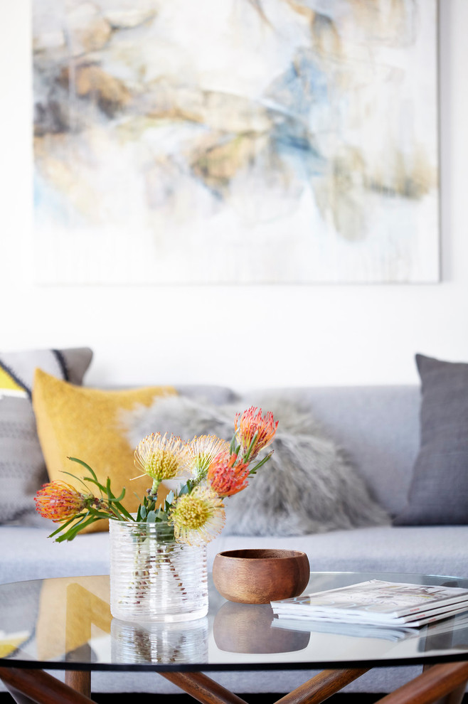 Inspiration for a transitional light wood floor living room remodel in San Francisco with white walls