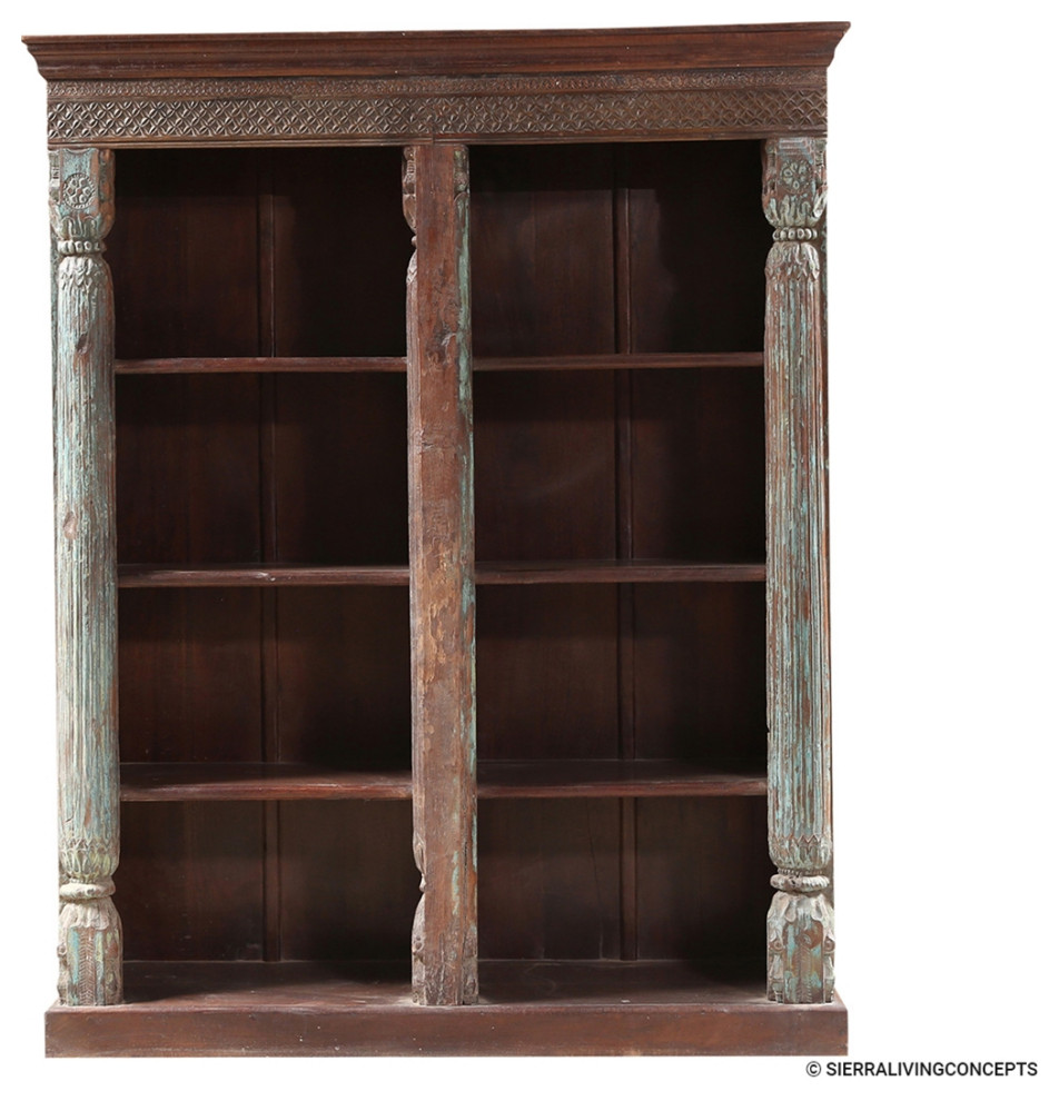 Rustic Solid Wood Traditional Handcrafted Double Bookcase