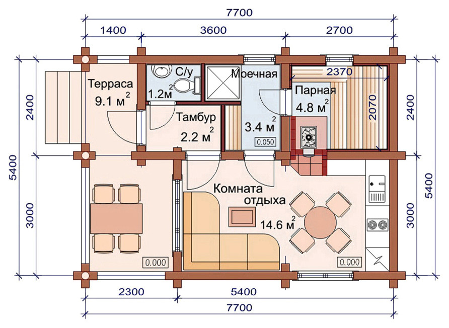 Проект деревянной бани БН-040