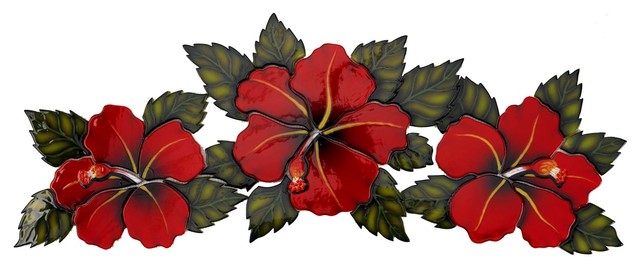 Hibiscus Flowers Ceramic Swimming Pool Mosaic 26"x10", Red