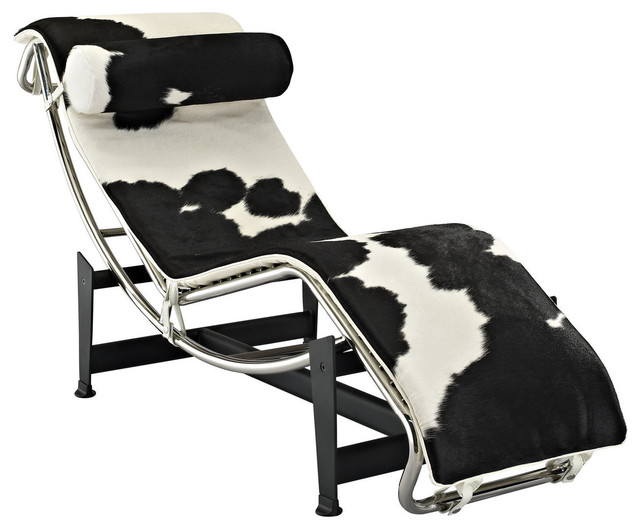 Le Corbusier Style Lc4 Chaise Black White Cowhide Indoor Le Corbusier Style Lc4 Chaise Black White Cowhide