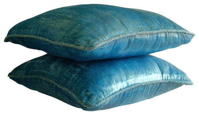 Velvet Aqua Blue Accent Pillows Pillow Case Shimmer Velvet Aqua Blue Accent Pillows Pillow Case Shimmer Contemporary Decorative By The Homecentric