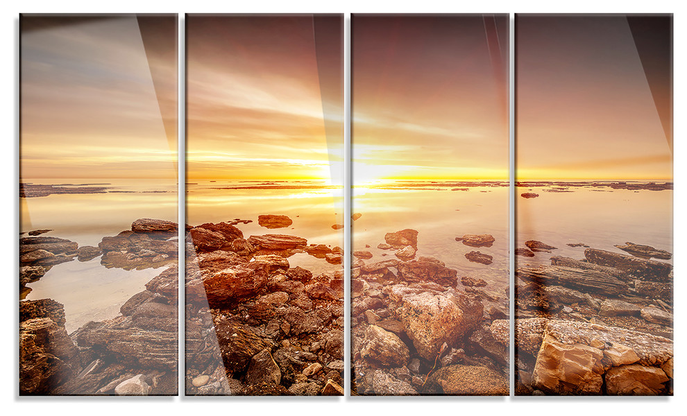 "Beautiful Sunset Over Rocky Beach" Metal Wall Art, 48"x28" Beach