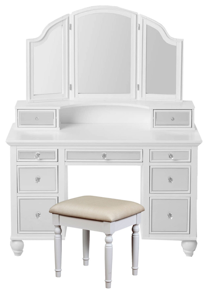 Wooden Vanity with Stool, White