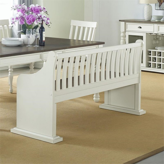 Steve Silver Joanna Two-Tone Ivory and Dark Oak Farmhouse Dining Bench ...